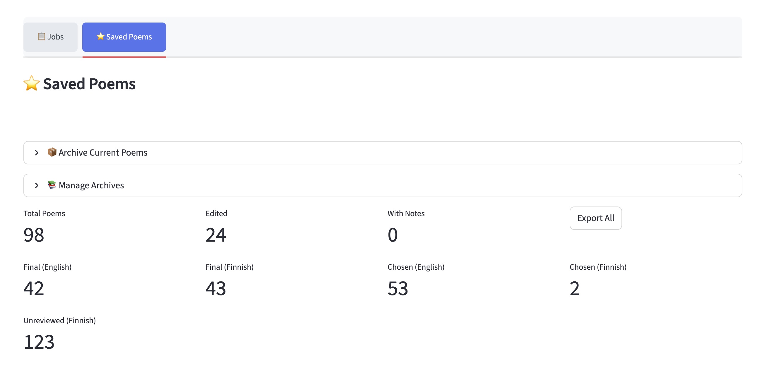 Valittujen runojen näkymä